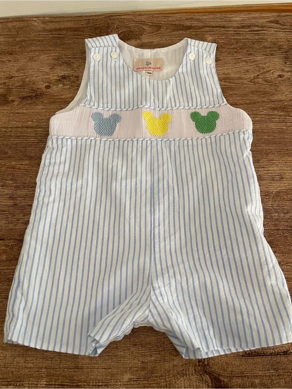 Smockingbird Smocked Mouse Ear Stripe Shortall Size 18M